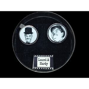 RARE VTG Laurel & Hardy Comedy Off the Cuff Production Gold Tone Cufflinks &Case